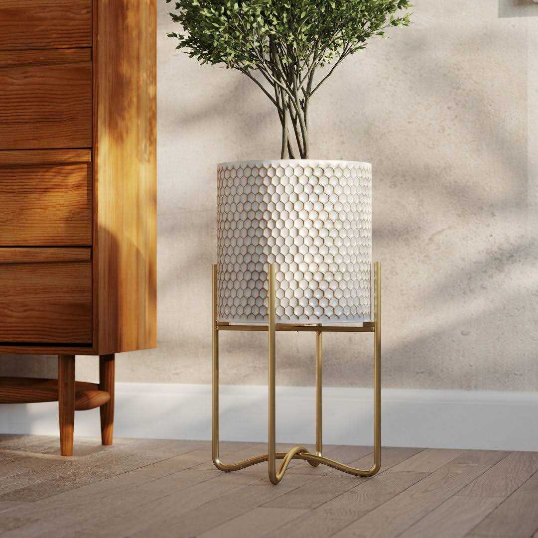 Aspire Home Accents Honeycomb Mid-Century Modern Planter with Tall Metal Base