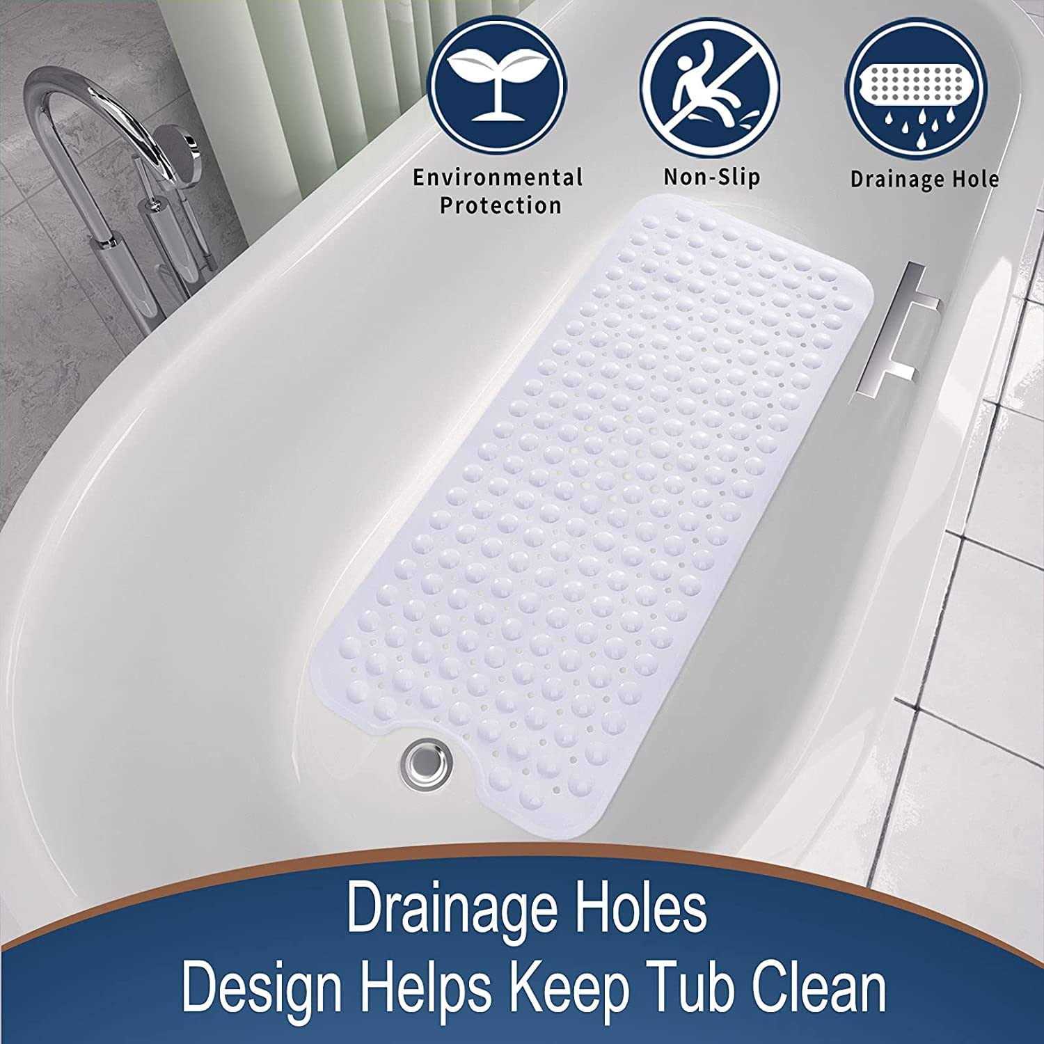 Yimobra Original Bath Tub Shower Mat Non Slip Bathtub Mats with Drain Holes