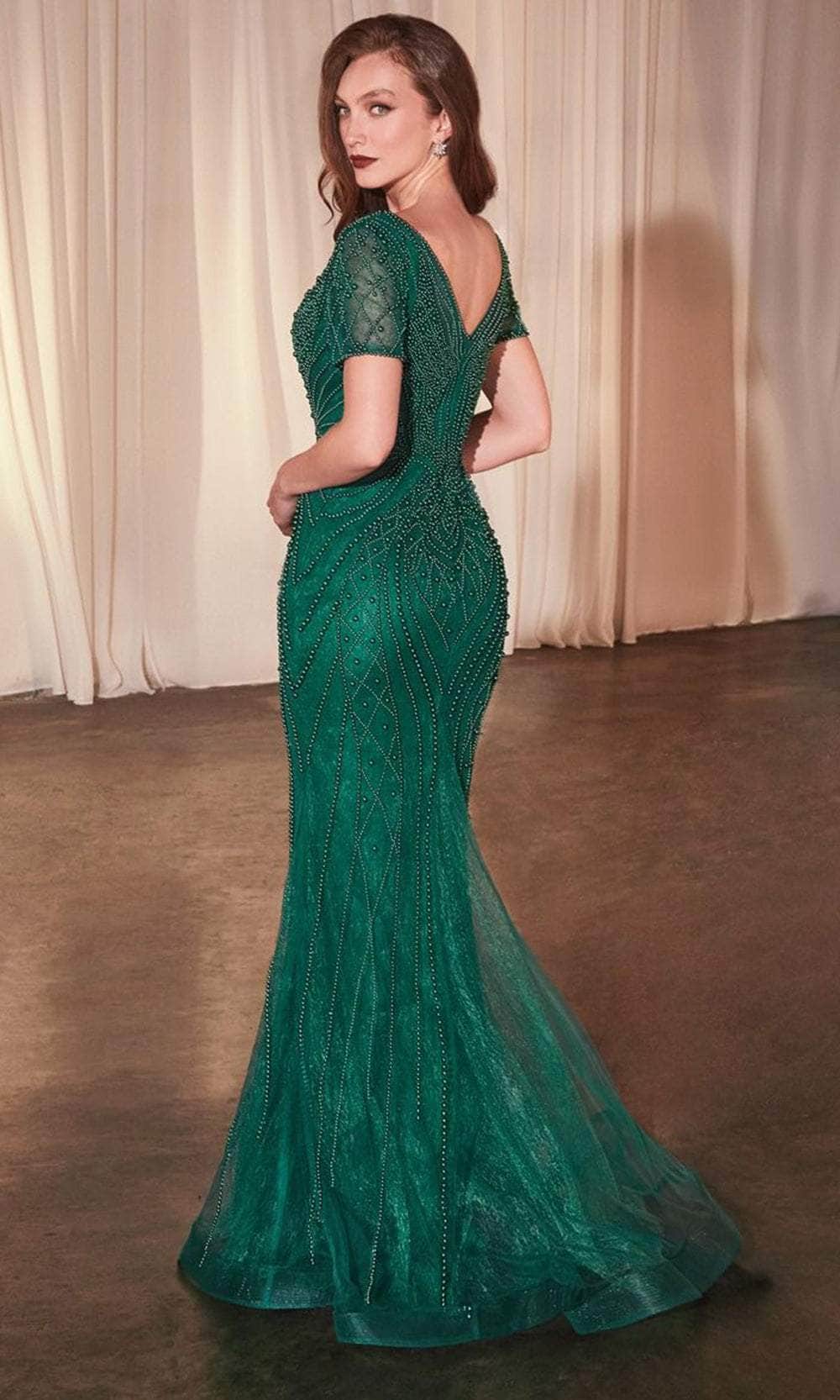 Beaded Short Sleeve Evening Gown