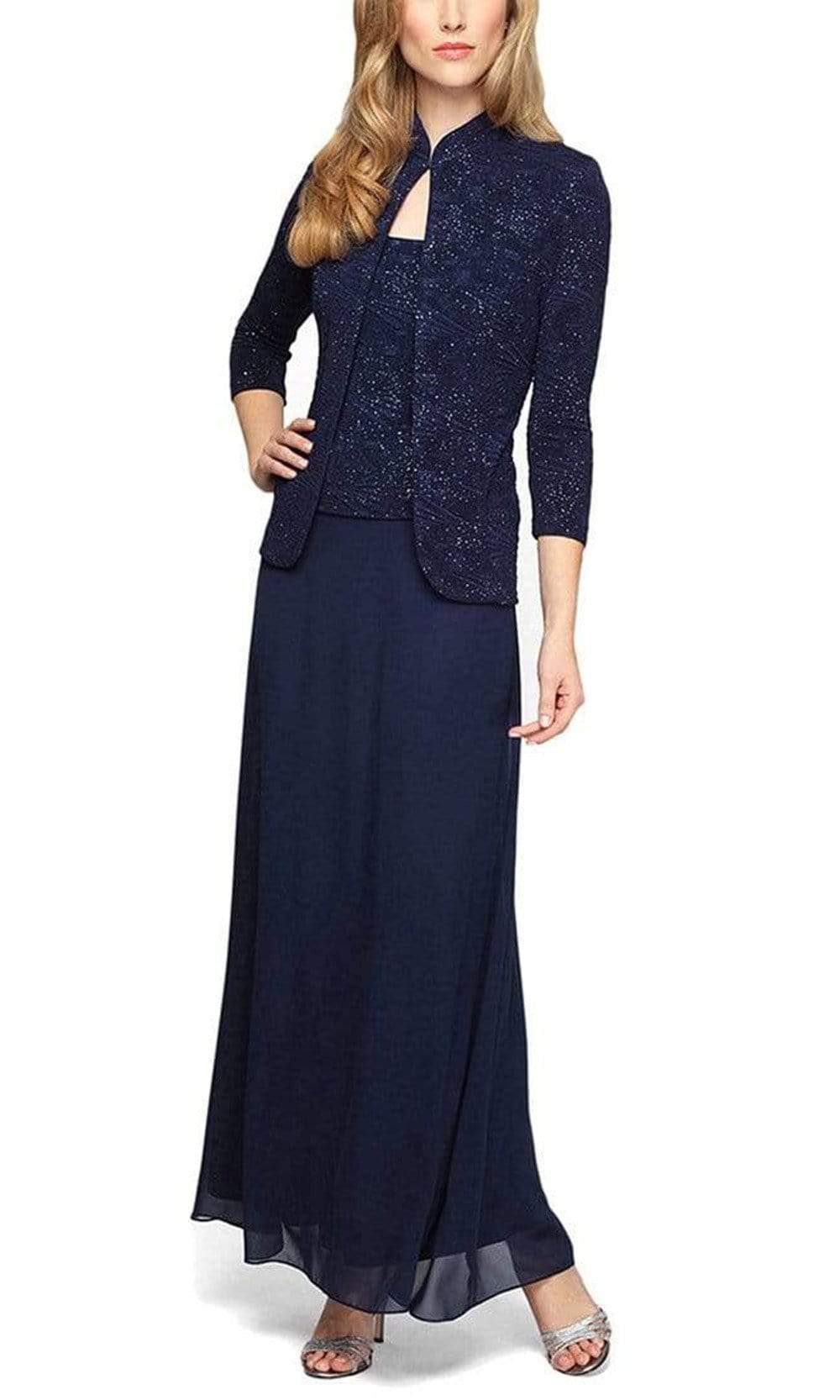 125053 Jacquard Knit Glittered Evening Dress