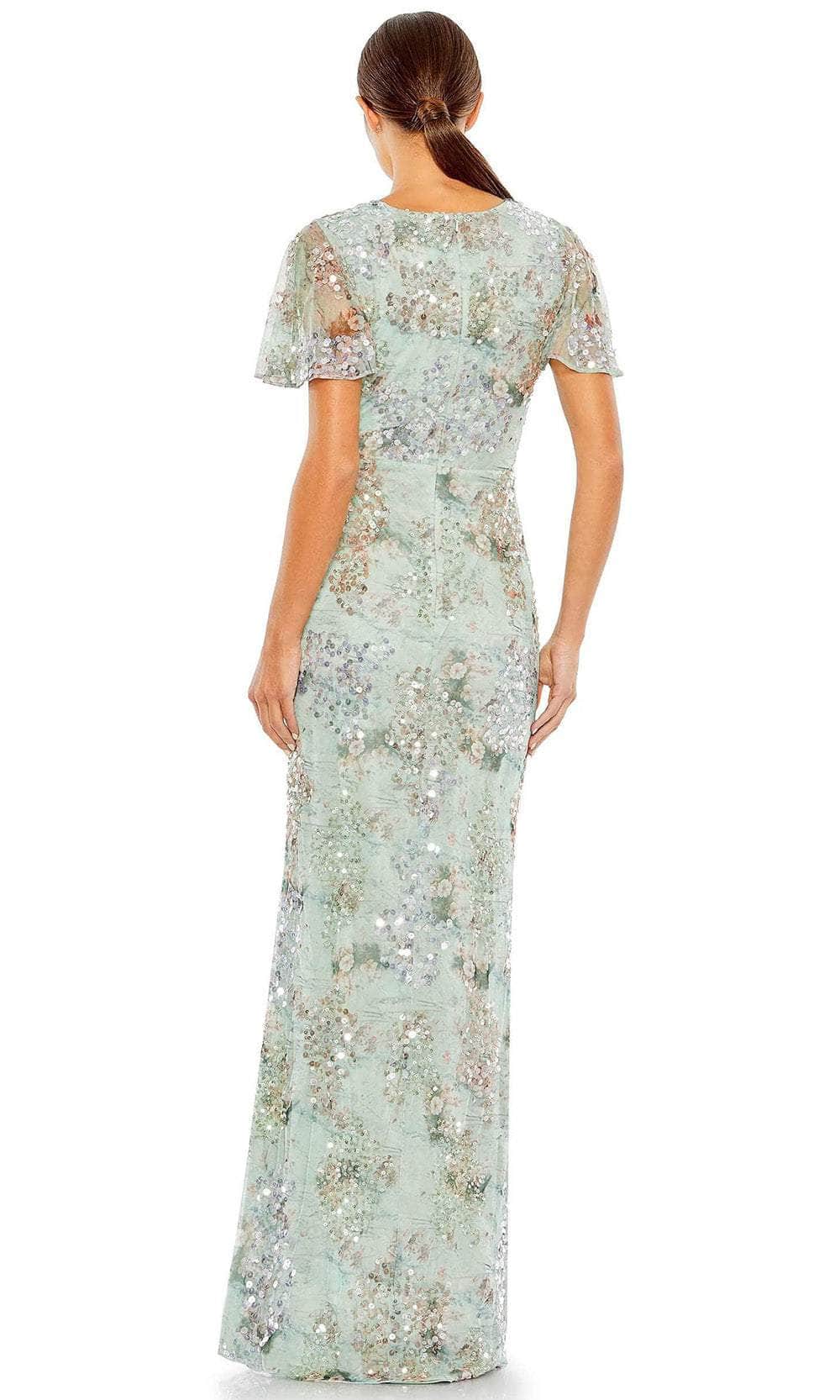 Floral Print V-Neck Evening Gown