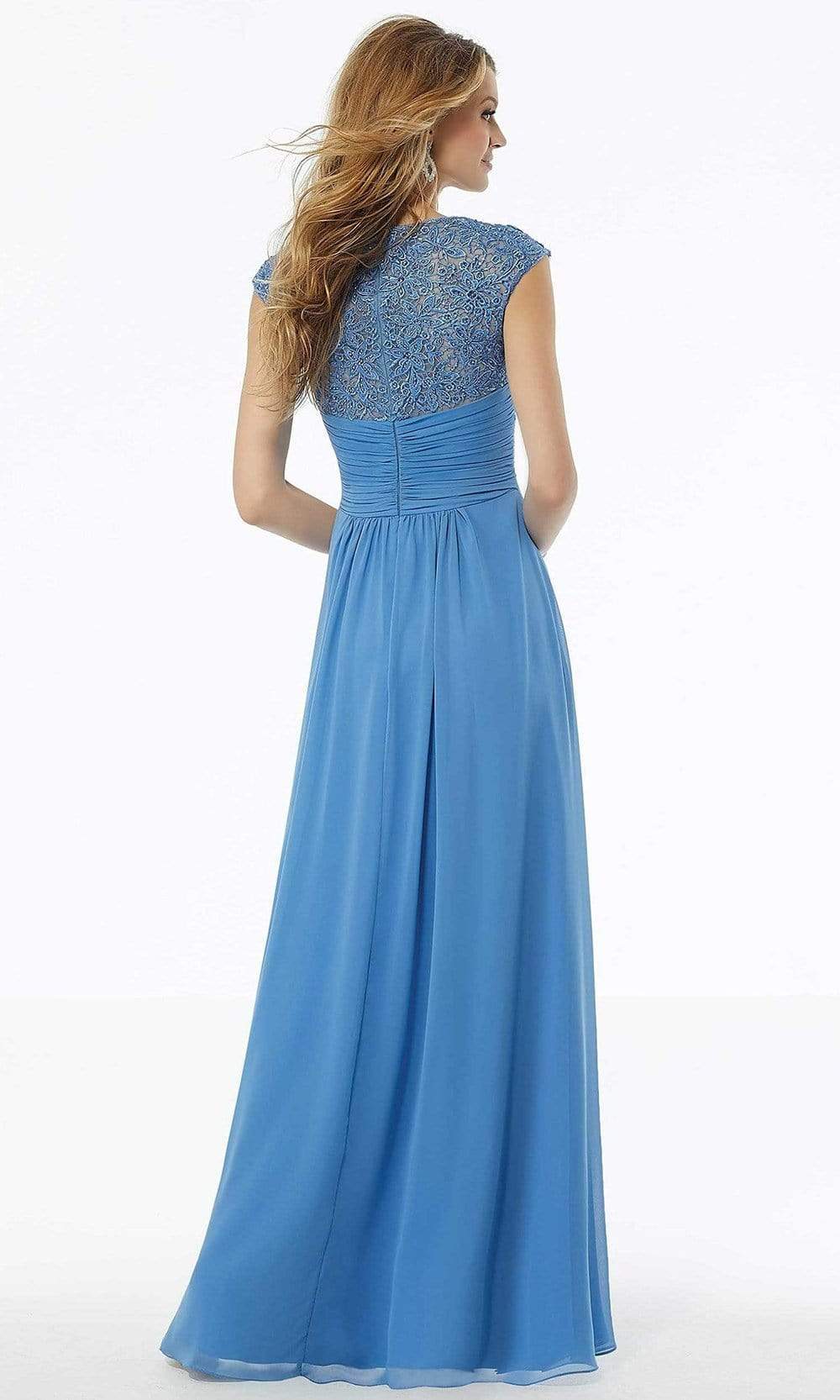 Beaded Lace Gathered Waist Chiffon Dress 72129SC