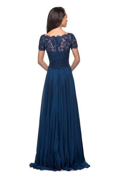 27098 Embordered Lace Bodice Chiffon A- Line Gown
