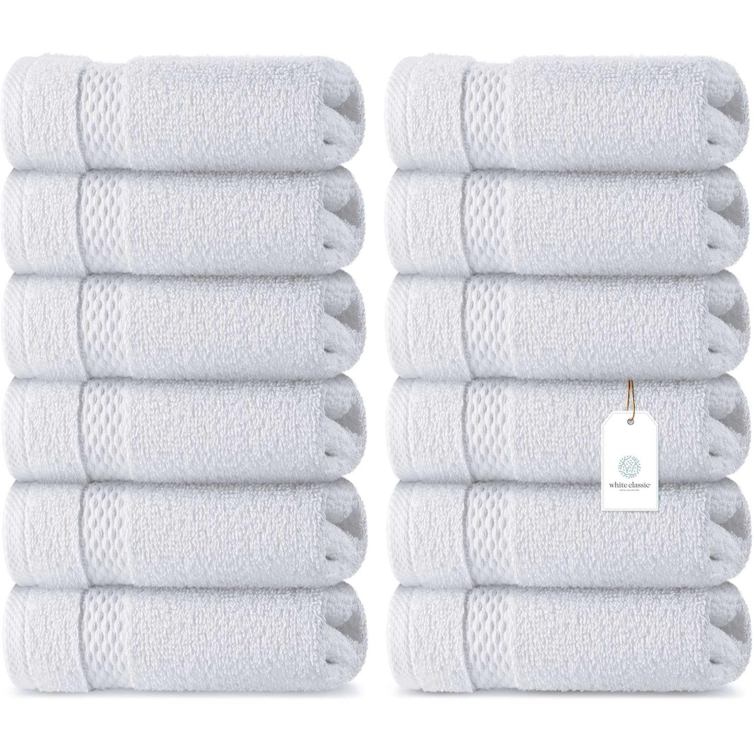 White Classic Luxury Cotton Washcloths Large Hotel Spa Bathroom Face Towel