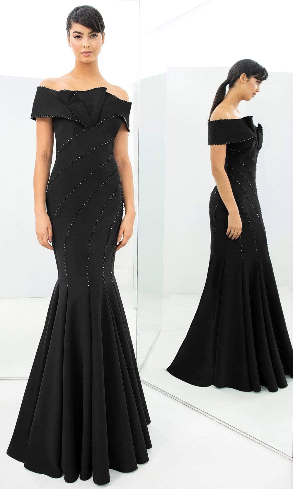 1359 Off Shoulder Jersey Trumpet Gown