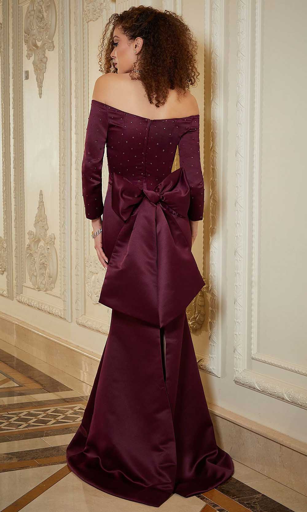 Quarter Sleeve Satin Evening Gown