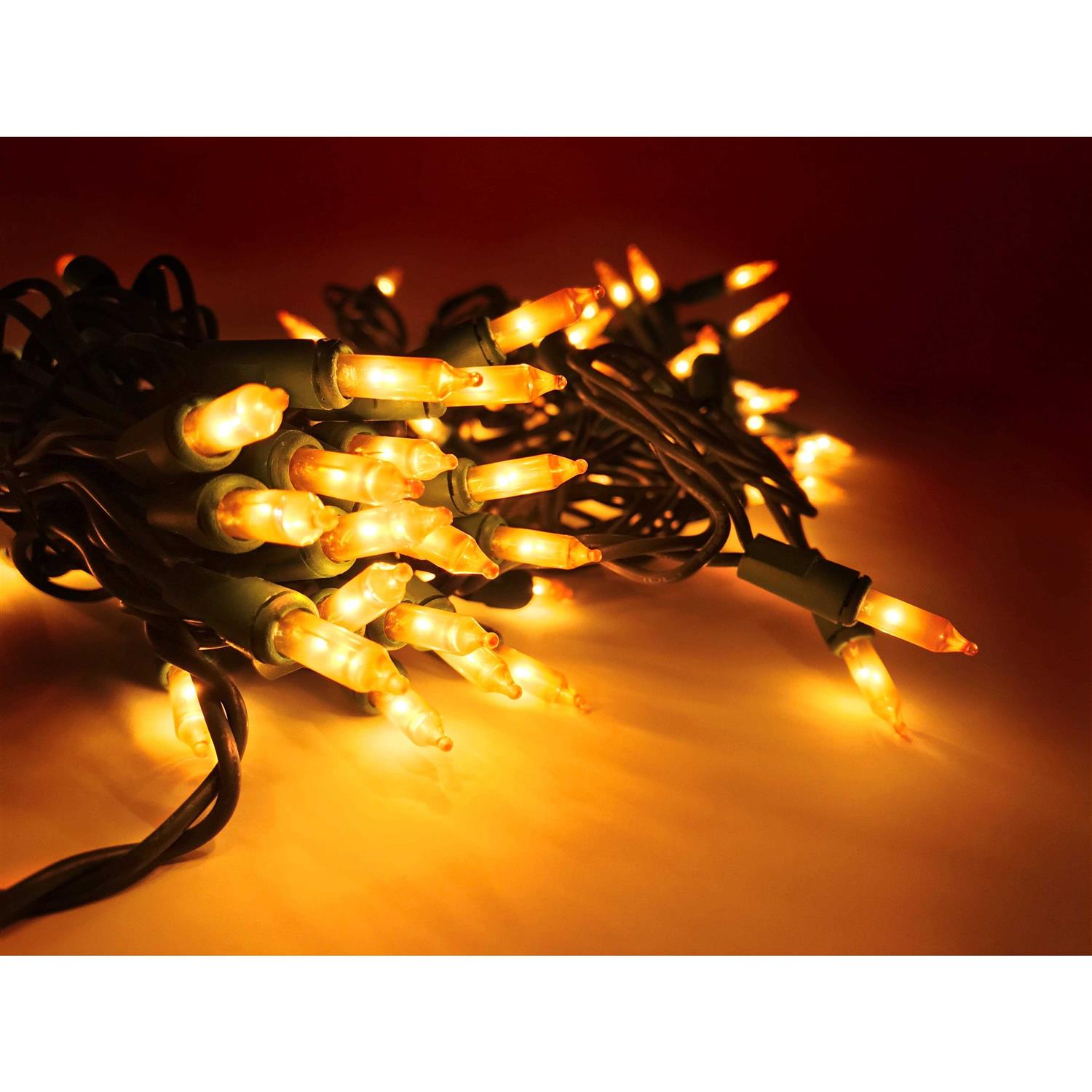 612 Vermont 100 Gold Frost Christmas Lights on a Green Wire String, UL Approved, Indoor and Outdoor Use