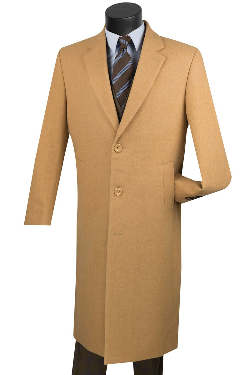 Men’s Full Length Wool & Cashmere Overcoat in Camel