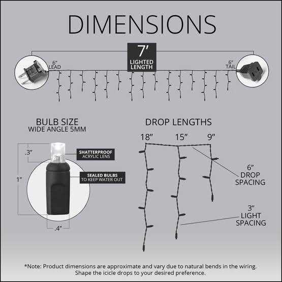 Wintergreen Lighting 70 5mm Cool White SoftTwinkle LED Icicle Lights