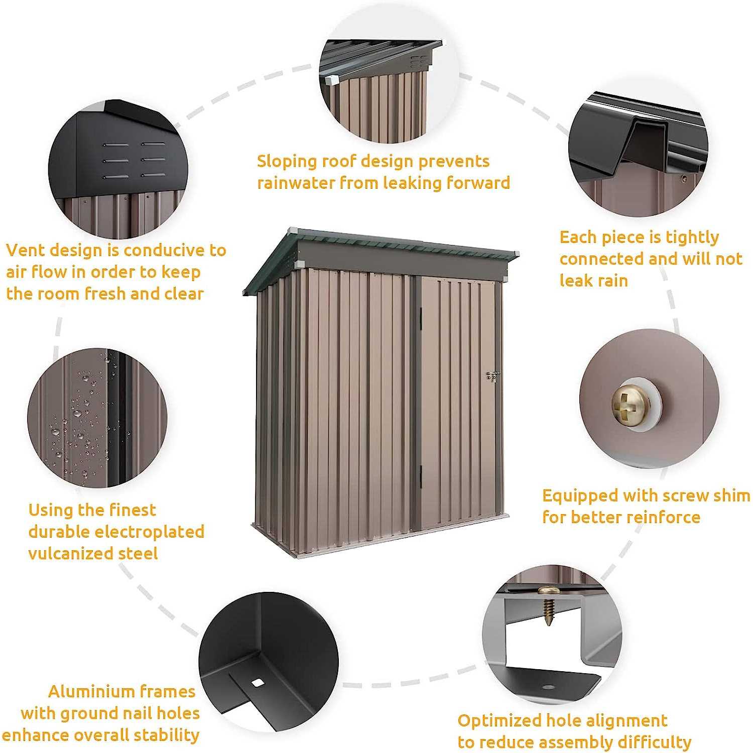 Aoxun 5 x 3 ft Utility Mini Metal Shed without Base, Tool Storage Lean-to Shed with Air Vent and Lockable Door