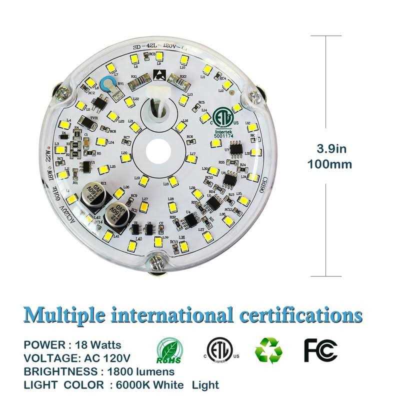 Yun Cai Ceiling Fan Light Kit 3.9 18W AC120V Light 1800lm Ceiling Flush Light Retrofit Kit