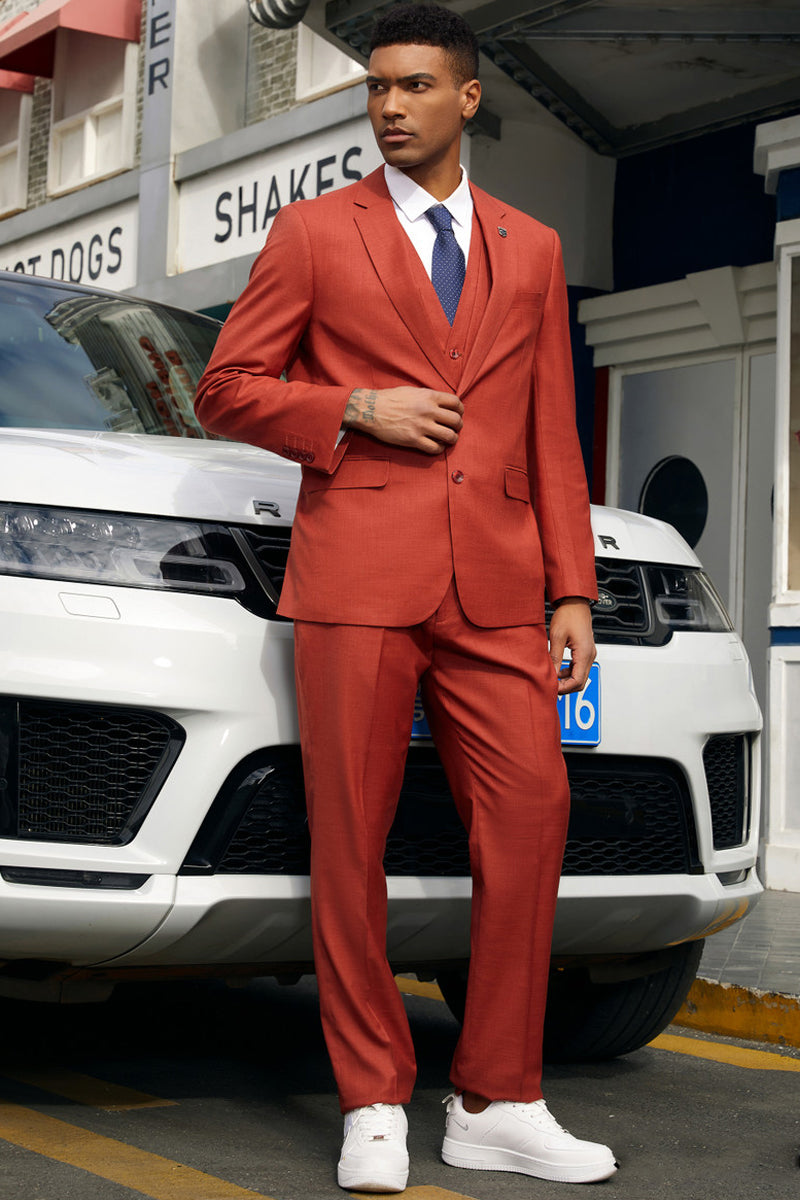Men’s Stacy Adam’s Two Button Fancy Vested Suit in Rust