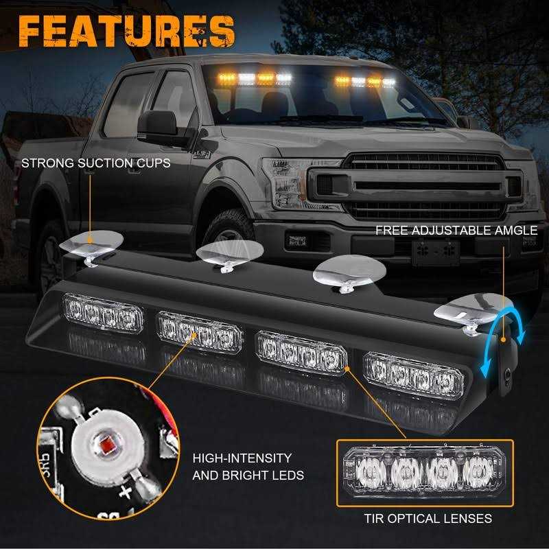 XRIDONSEN Emergency Dash Strobe Lights Safety Flashing Warning Hazard Interior Front/Rear Windshield Deck Split Light Bar w/digital