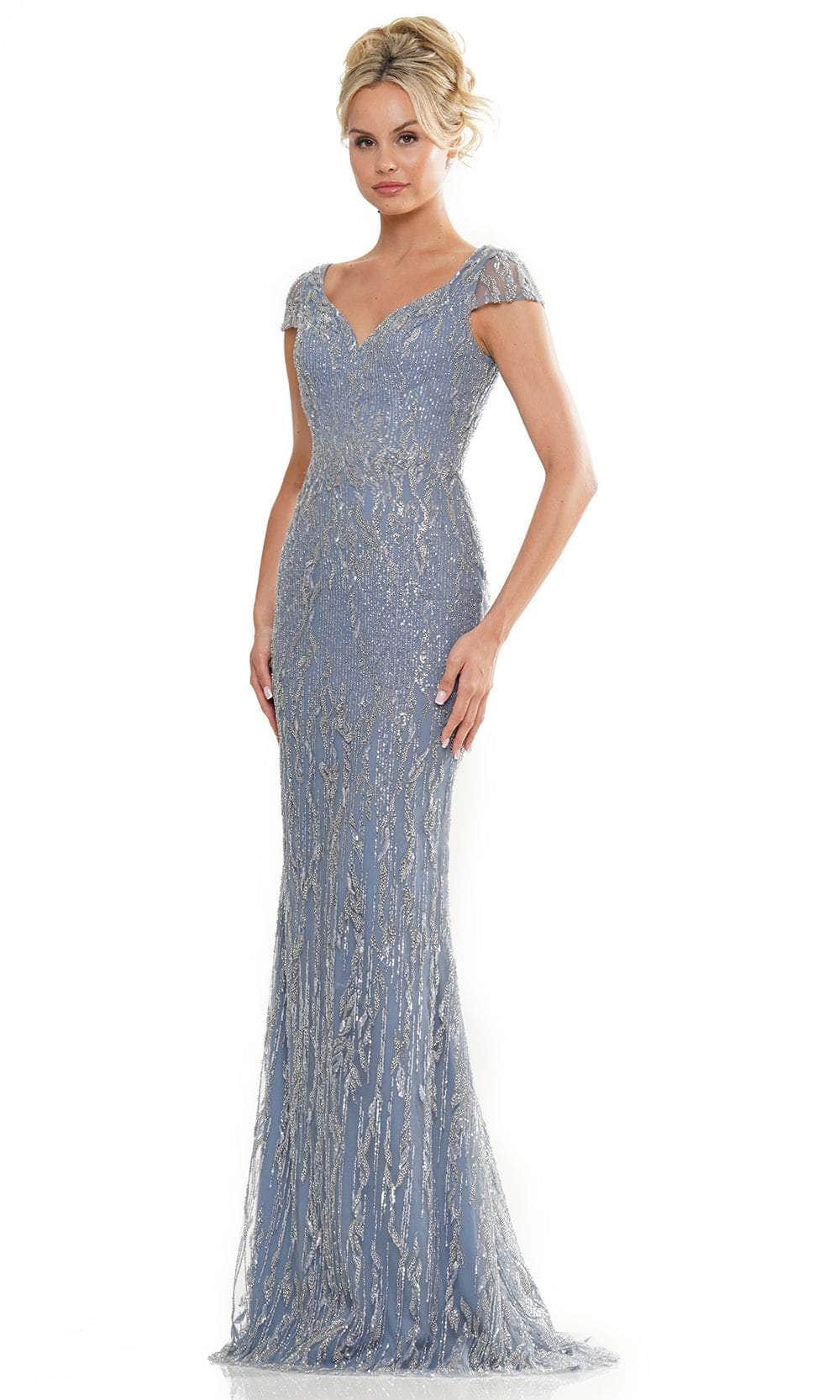 Beaded Sheer Cap Sleeve Formal Gown