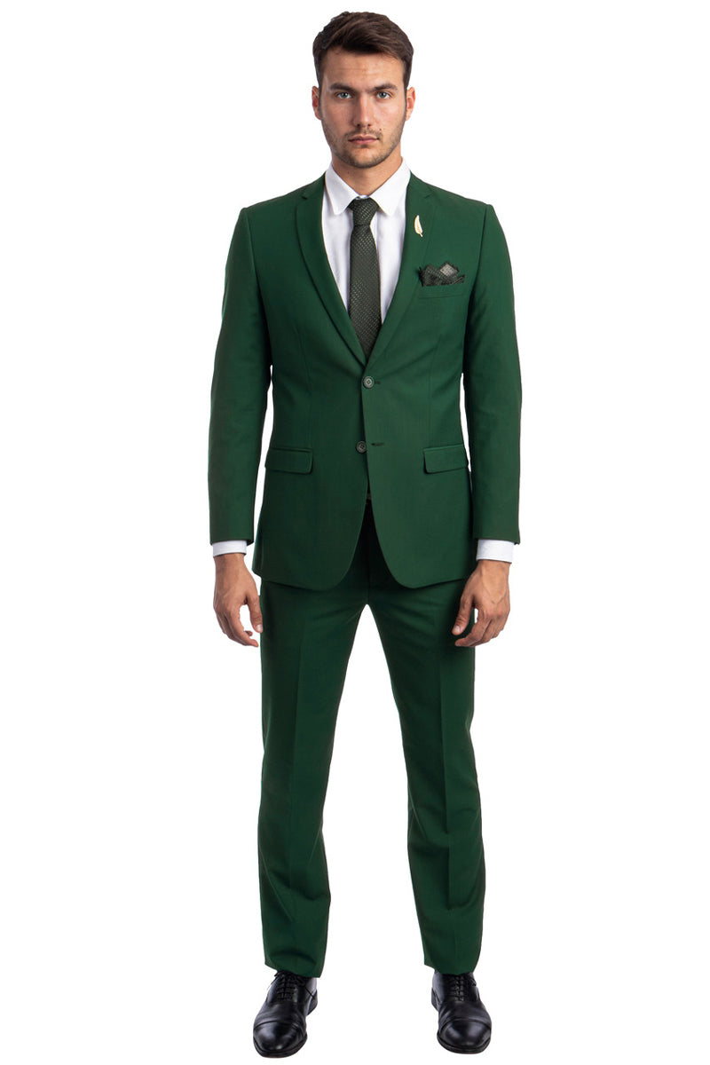 Men’s Basic 2 Button Slim Fit Wedding Suit in Hunter Green