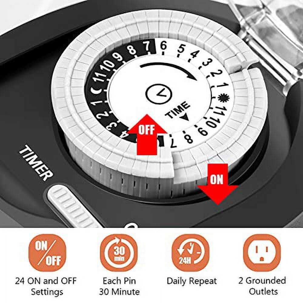 24 Hour Outdoor Outlet Timer Plusmart Lights Timer Waterproof Heavy Duty Plug in Mechanical Timer with 2 Grounded Outlet