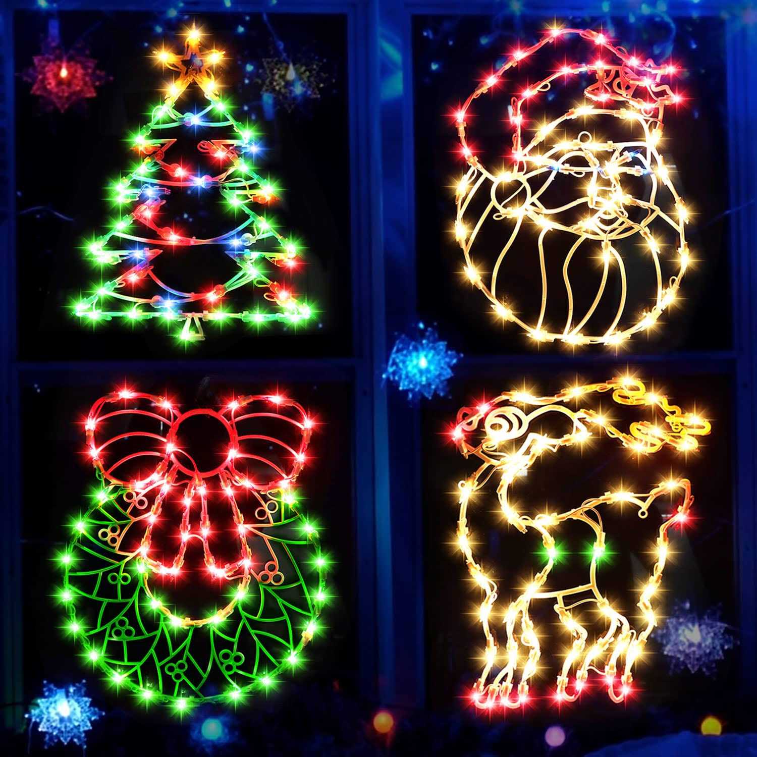 16 Inch Christmas Window Silhouette Lights Decorations 4 Pack Waterproof Window Hanging Lights Elk
