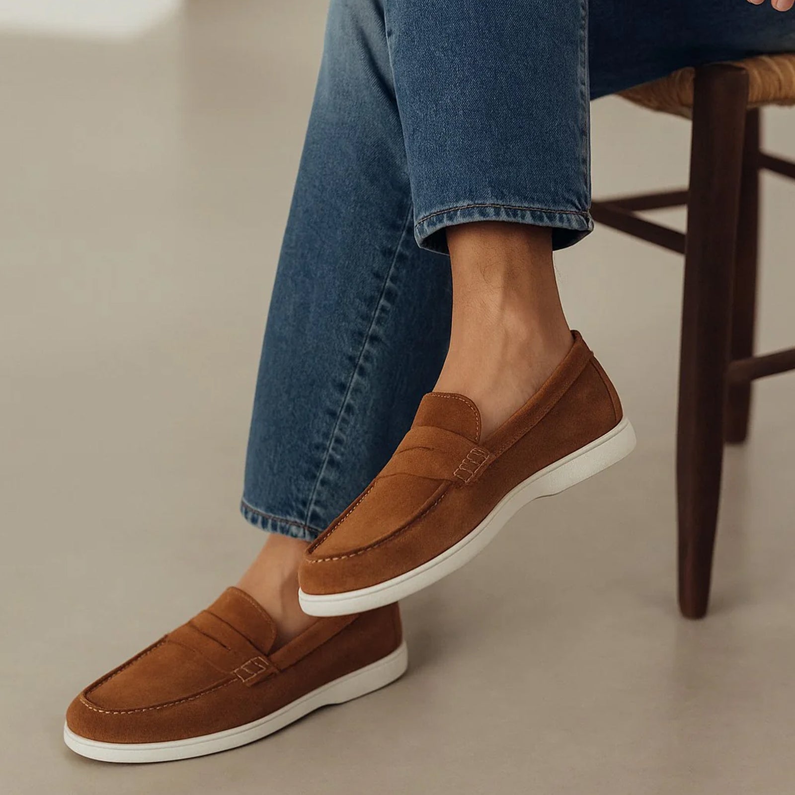 Men’s Belvedere Niko Italian Suede Casual Slip on Penny Loafer in Bourbon