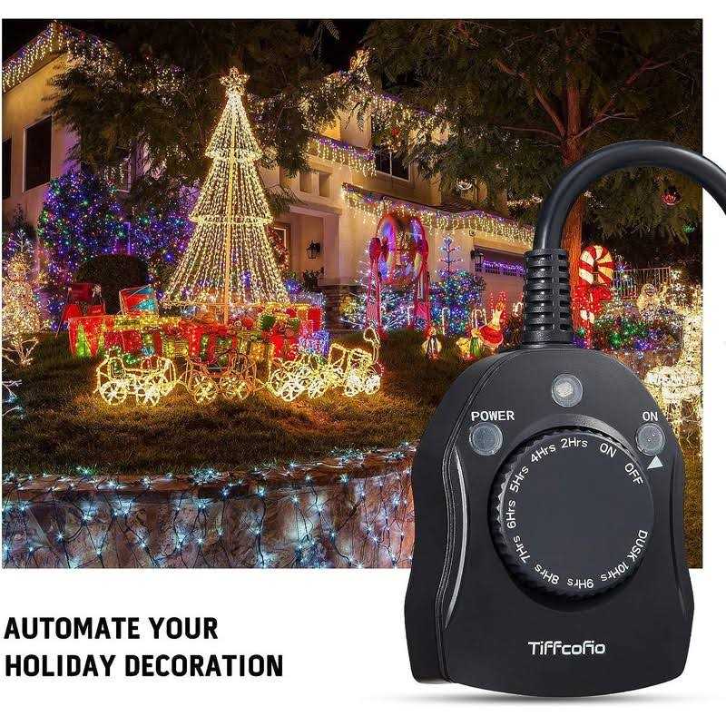 TiFFCOFiO Outdoor Timer Outlet Dusk to Dawn Light Sensor Timer