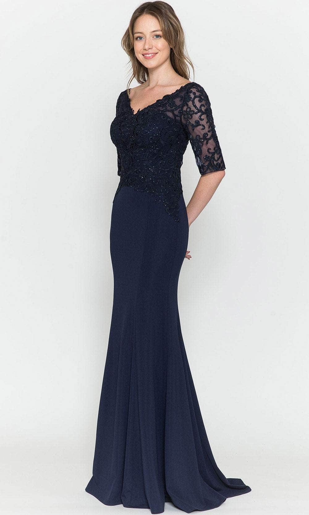 Quarter Length Sleeved Sheath Evening Gown