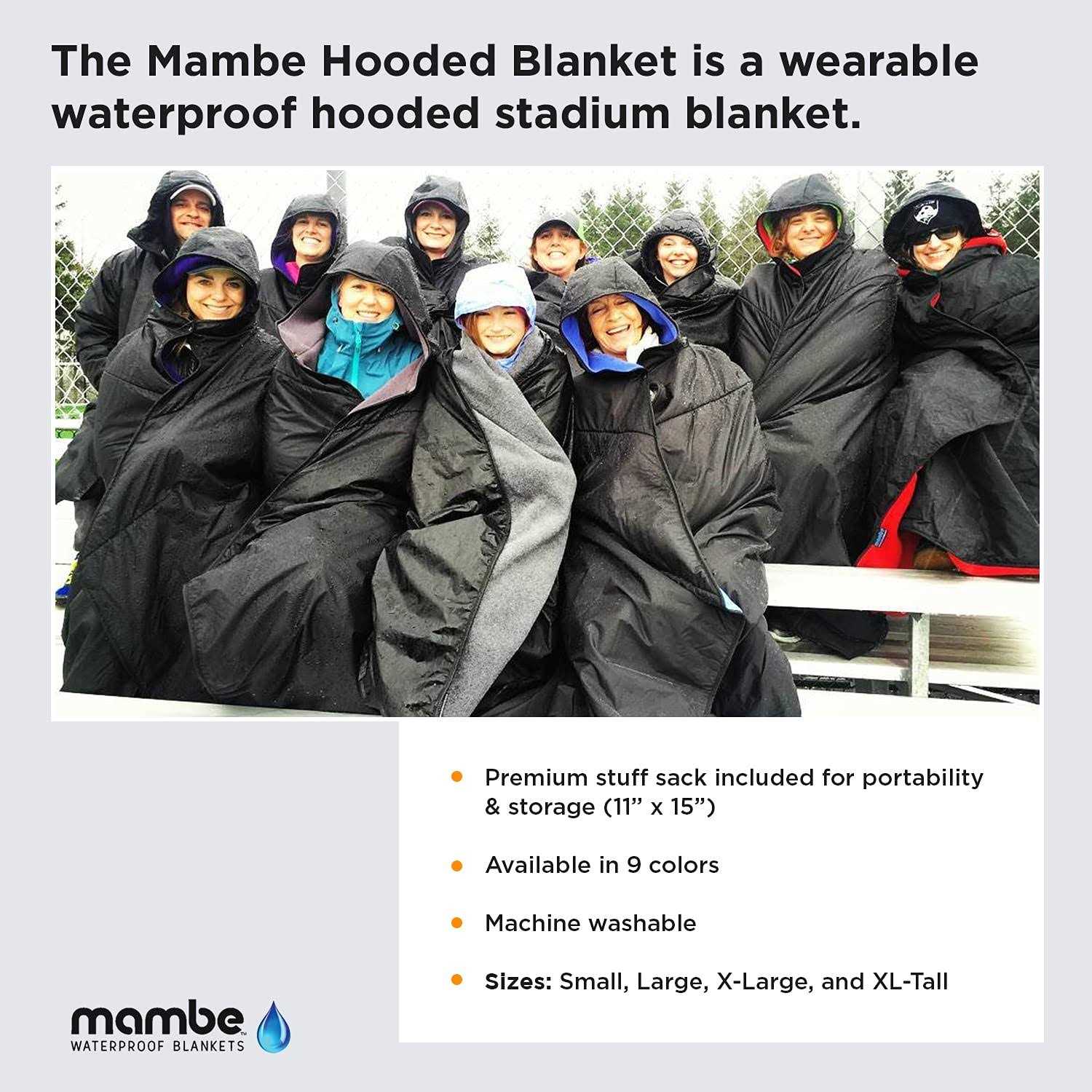 Mambe Extreme Weather 100% Waterproof/Windproof Hooded Blanket with Premium Stuff Sack