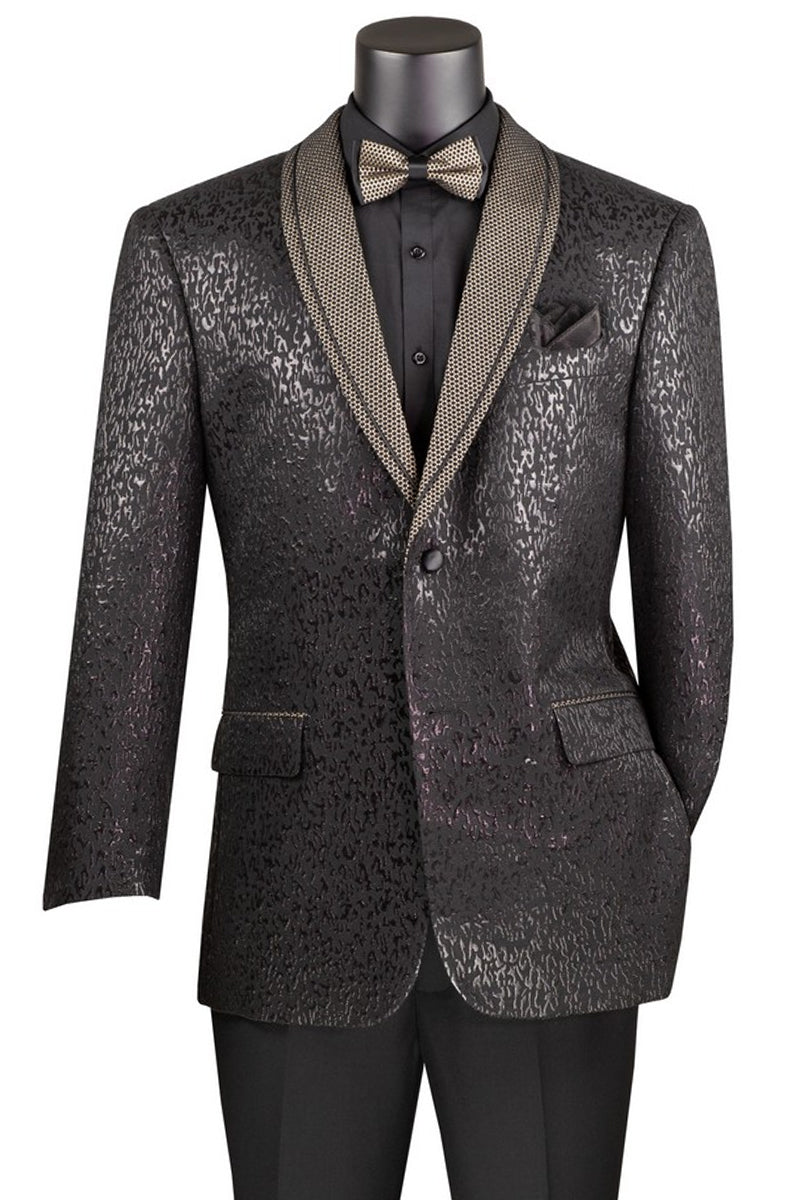 Men’s Two Button Modern Fit Shawl Lapel Tuxedo Jacket in Shiny Glitter Black