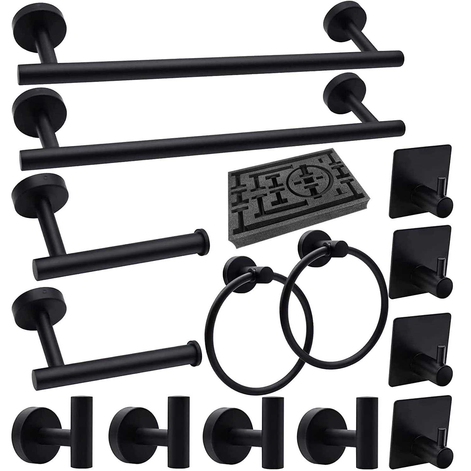 14-Pieces Matte Black Bathroom Accessories Set Stainless Steel Bathroom Hardware Set