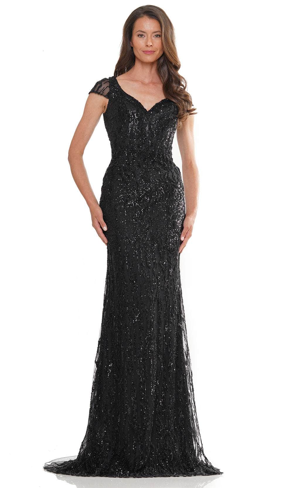 Beaded Sheer Cap Sleeve Formal Gown