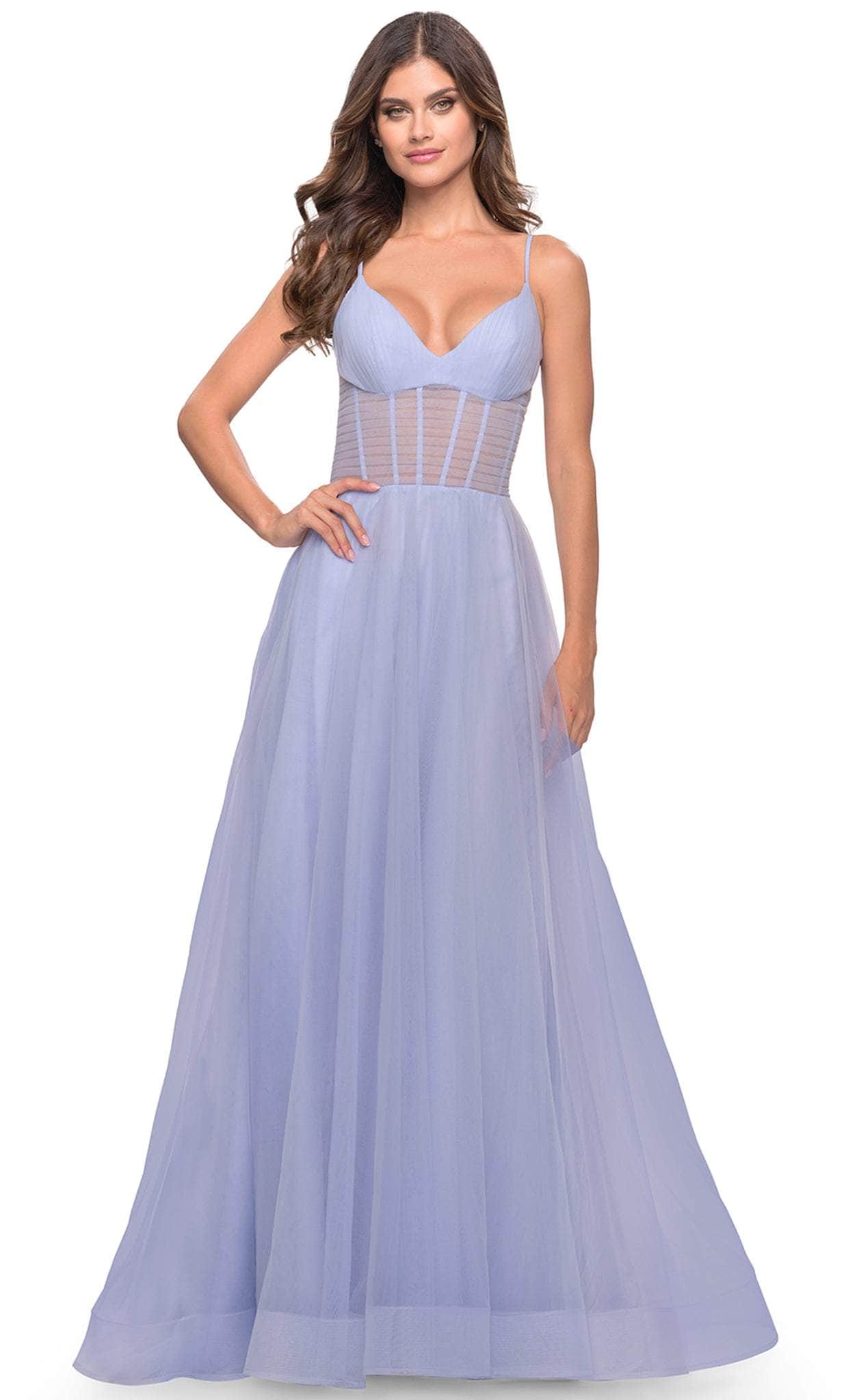 V-Neck Sheer Corset Evening Dress