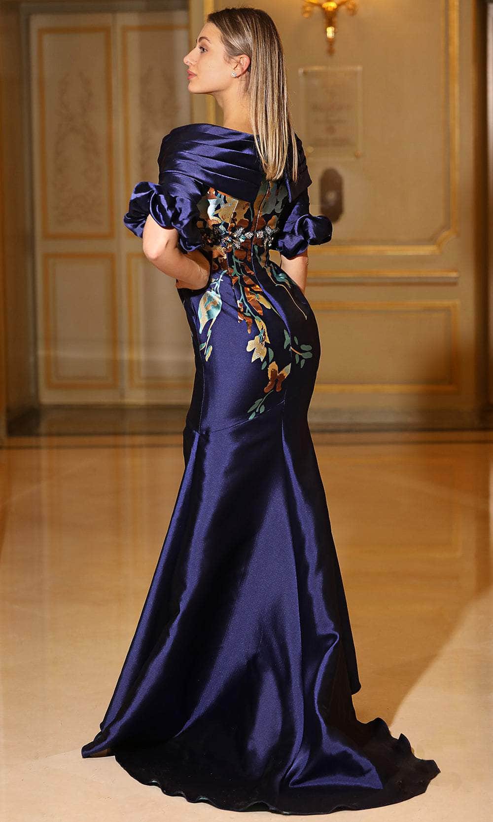 V-Neck 3/4 Sleeve Evening Gown