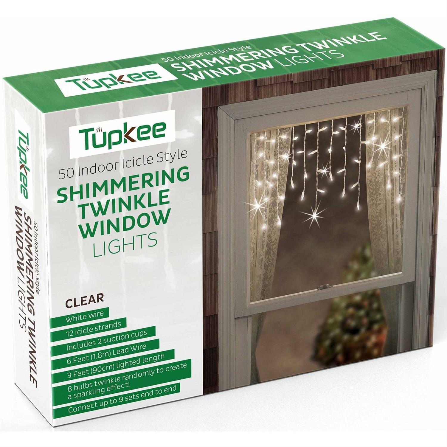 Tupkee Shimmering Twinkle Window Icicle Lights 3 Feet 50 Clear Incandescent Christmas Indoor Outdoor Random Twinkle Icicle Lights