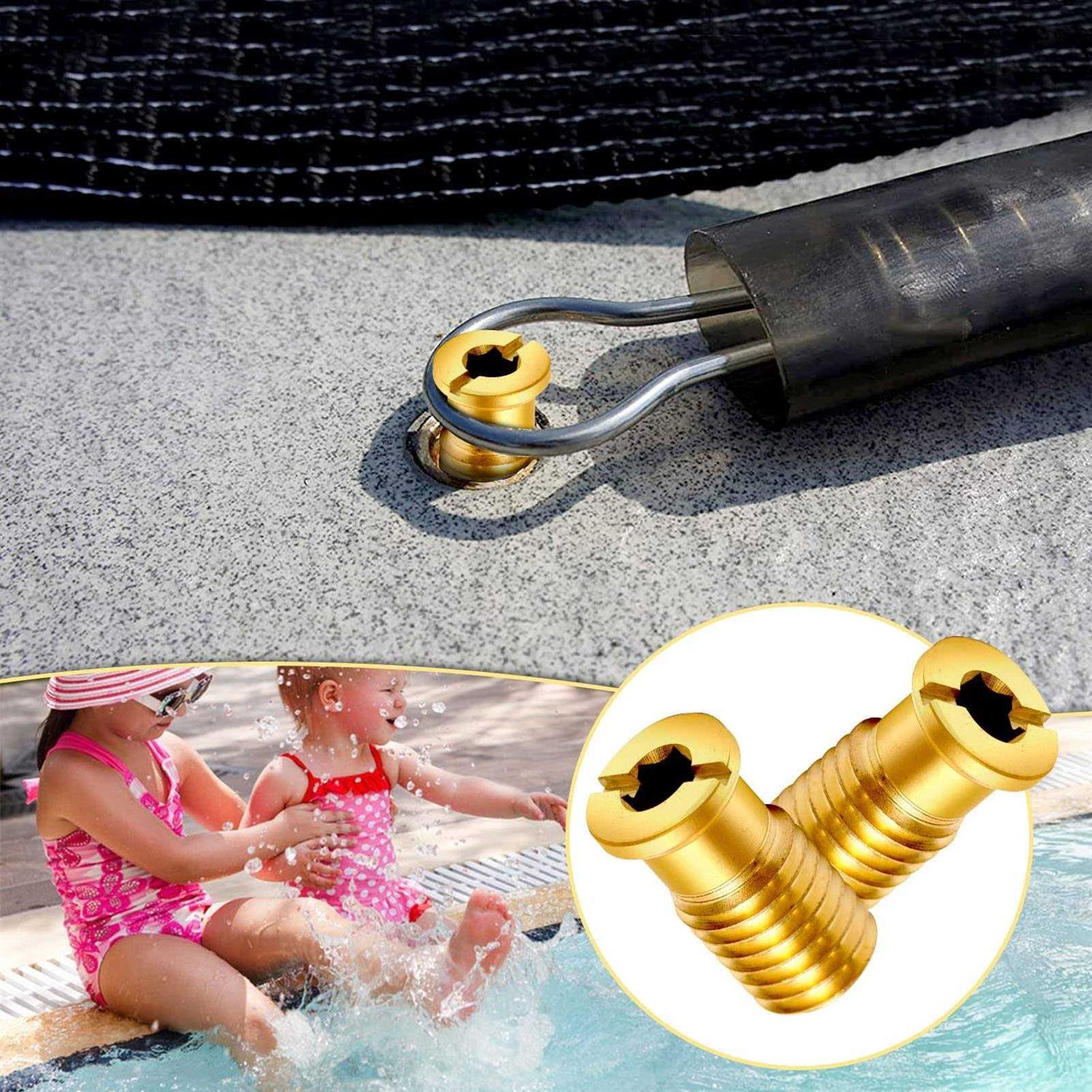 10 Pieces Brass Pool Cover Anchors Screws Pool Safety Cover Anchor Replacement Kit