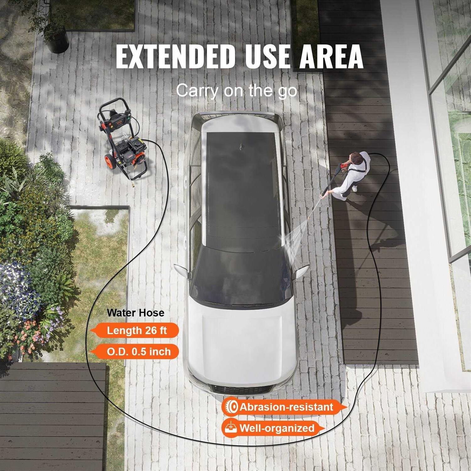 VEVOR Gas Pressure Washer, 3400 Psi 2.6 Gpm, Gas Powered Pressure Washer with Aluminum Pump, Spray Gun and Extension Wand