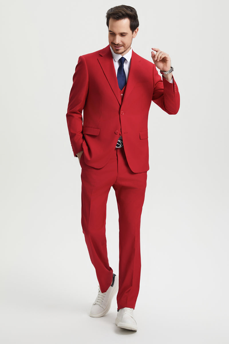 Men’s Two Button Vested Stacy Adams Basic Designer Suit in Red
