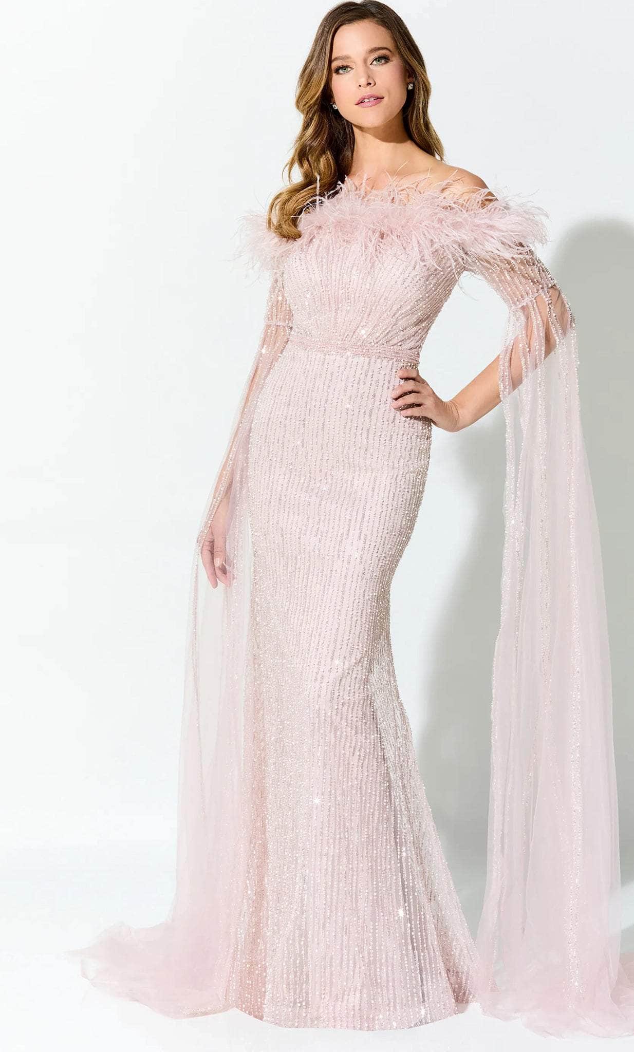 Off Shoulder Beaded Mother of the Bride Dress