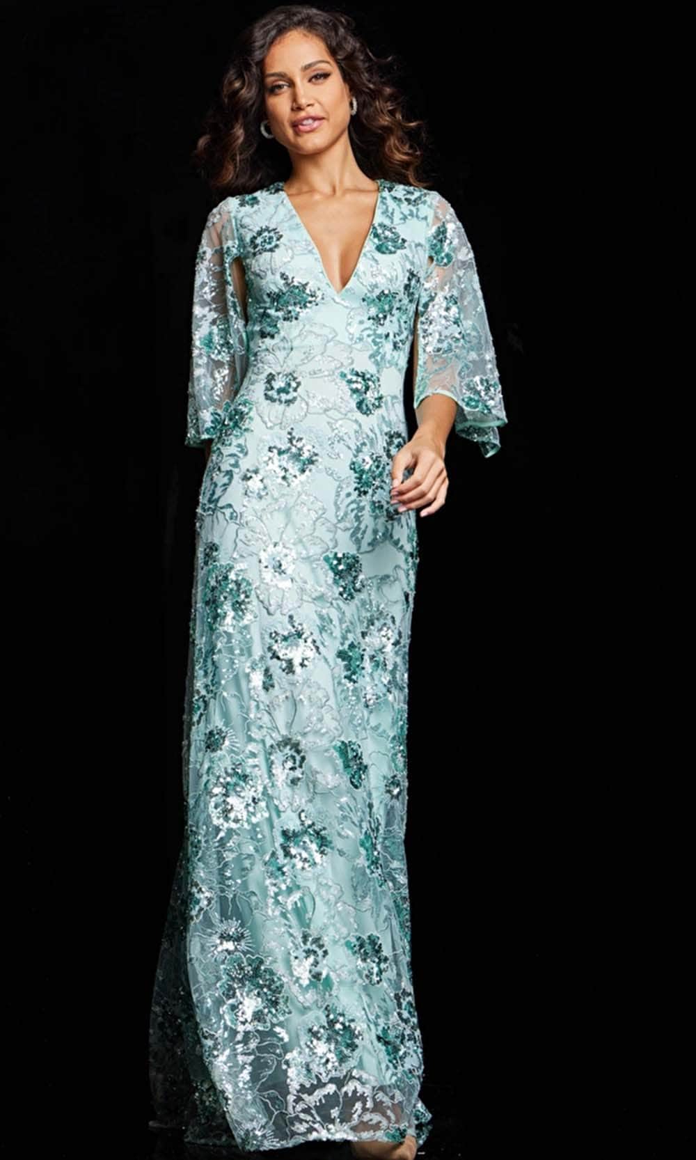 Embroidered Floral Evening Gown