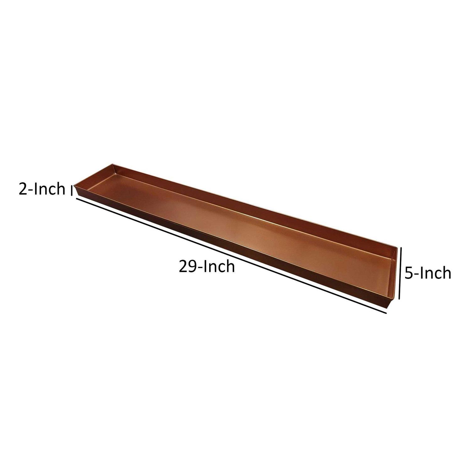 Benjara 29 Inch Rectangular Metal Window sill Plant Tray with Trim Edges BM195220