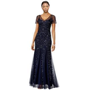 91918840 Beaded Illusion V-neck Sheath Dress