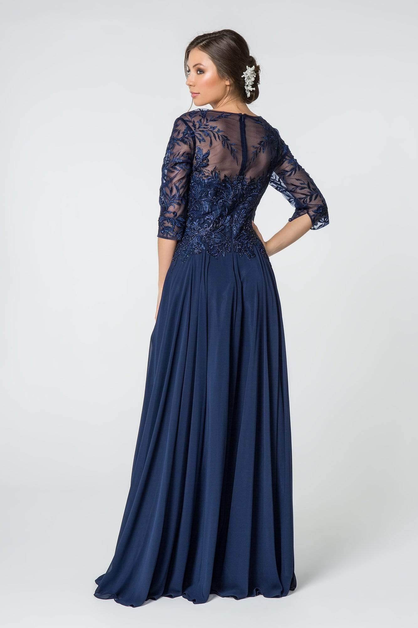 GL2810 Embroidered Bateau Chiffon A-line Gown