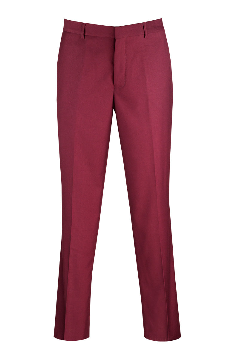 Men’s Modern Fit Wool Feel Dress Pants in Burgundy