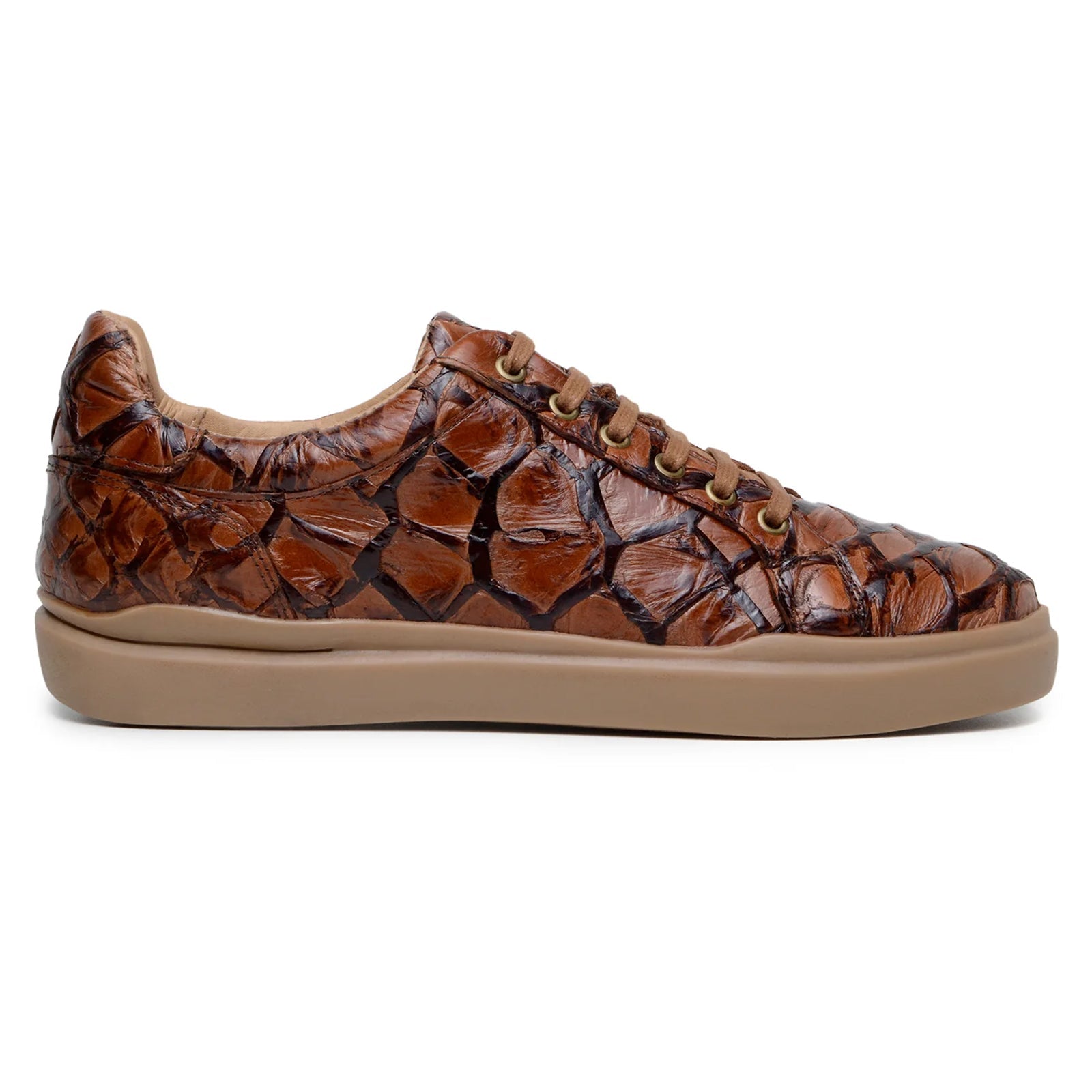 Men’s Belvedere Kingstone Genuine Pirarucu Dress Sneaker in Almond Tan