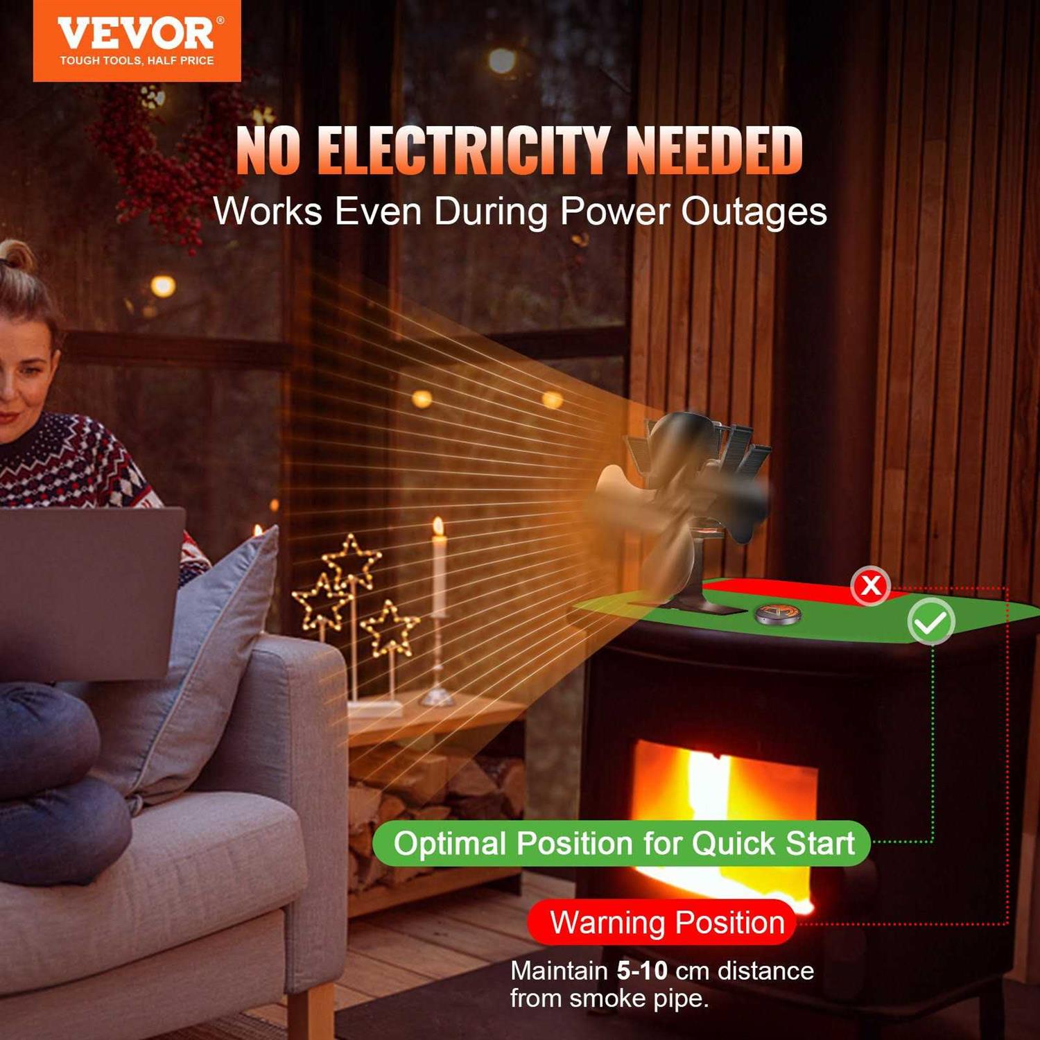 VEVOR Wood Stove Fan Heat Powered Quiet Fireplace Fans for Wood/Log Burner/Heater