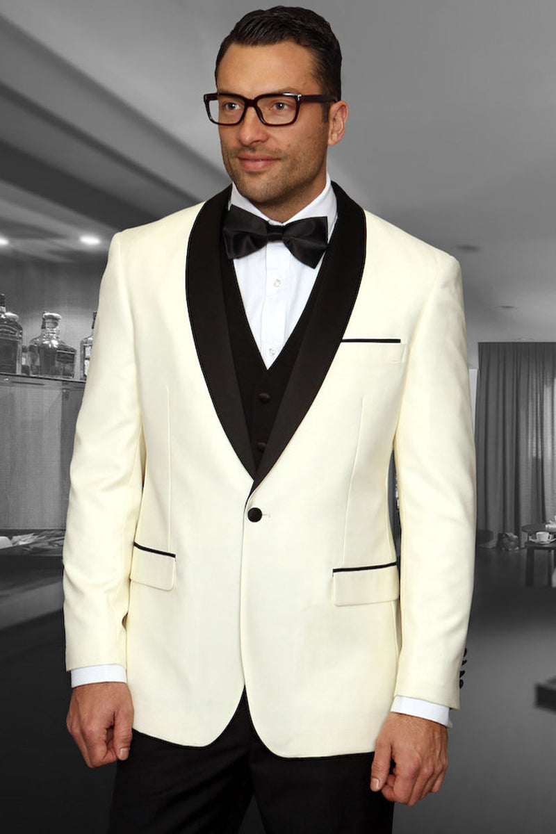 Men’s Vested Classic Dinner Jacket Wedding Tuxedo in Ivory Off White