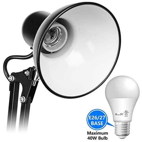 AmeriTop Metal Desk Lamp, Adjustable Goose Neck Swing Arm Table Lamp with Interchangeable Base Or Clamp