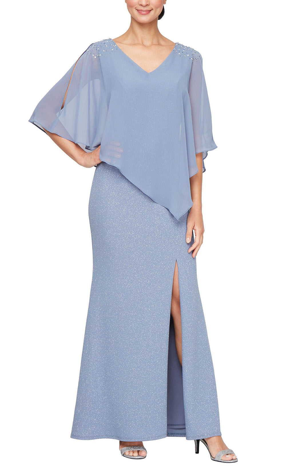 Asymmetric Capelet V-Neck Formal Dress