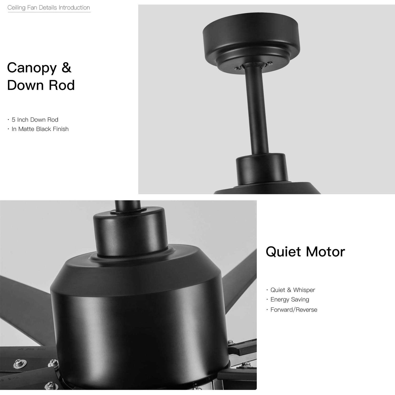 72 in. LED Indoor Matte Black Large Ceiling Fan with Light and Remote Control