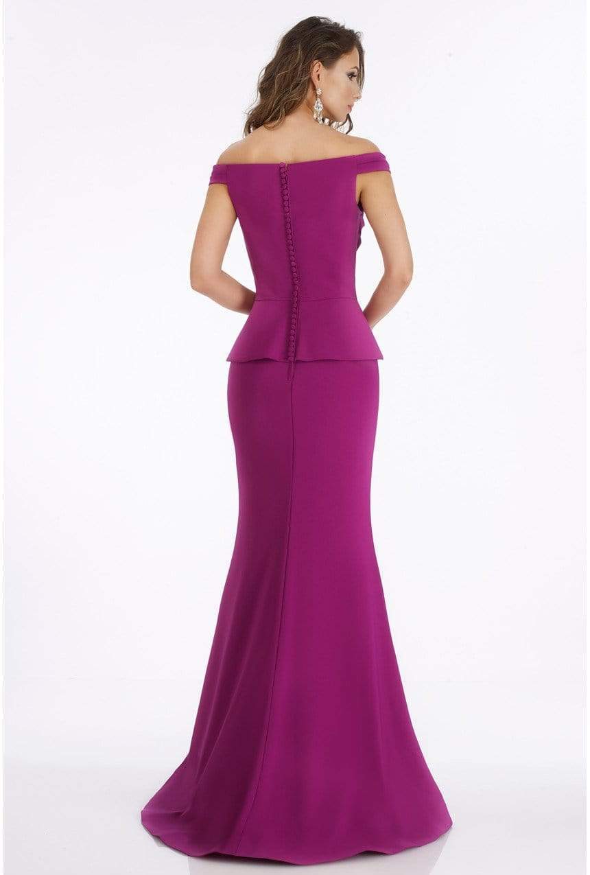 12012 Pleated Off-Shoulder Trumpet Dress With Train