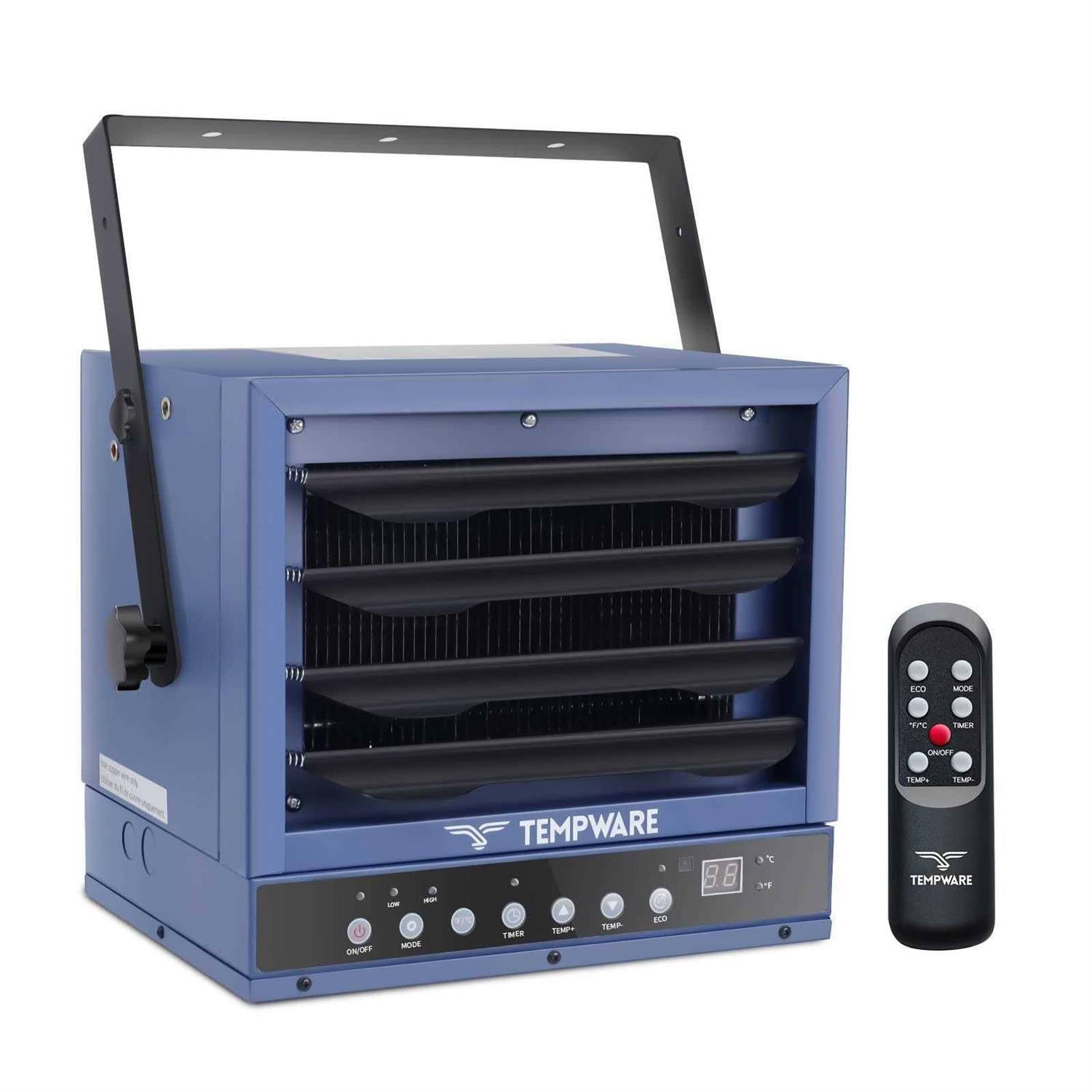 Tempware Electric Garage Heater 7500-Watt Digital Fan-Forced Ceiling Mount Shop Heater with Full-Function Remote