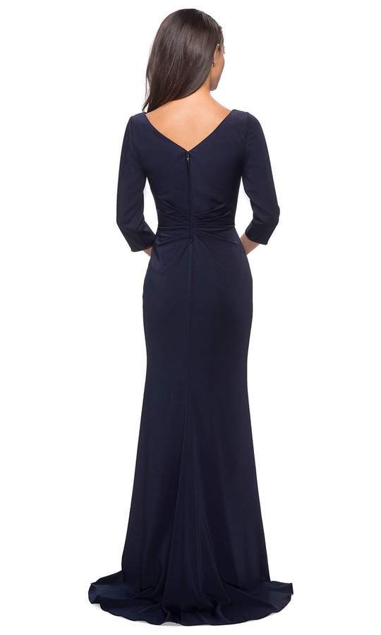 Quarter Sleeve Draped High Slit Dress 28197SC