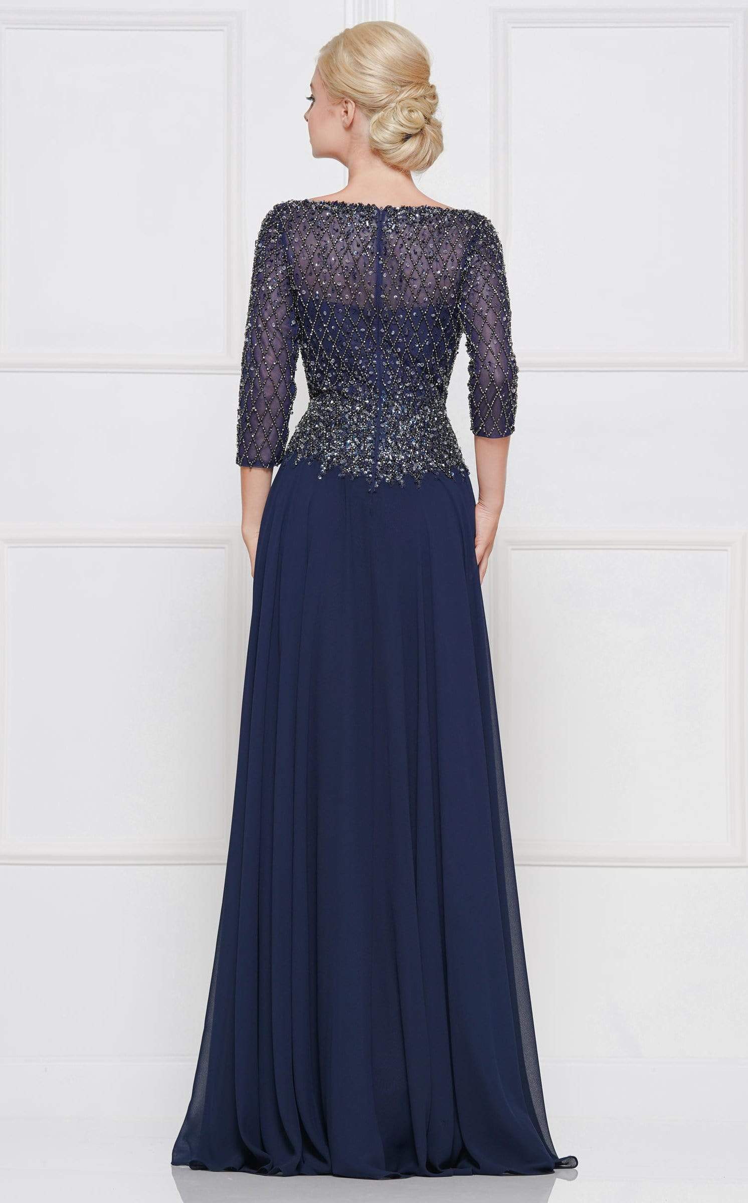 M165 Illusion Lattice Motif A-Line Gown